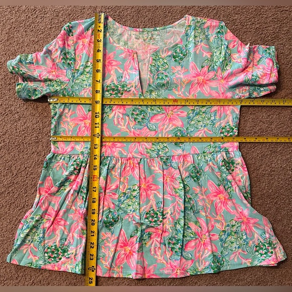 Lilly Pulitzer Jodee Ruffle Sleeve Swing Floral Top - Surf Blue So Shellegant - Picture 14 of 15